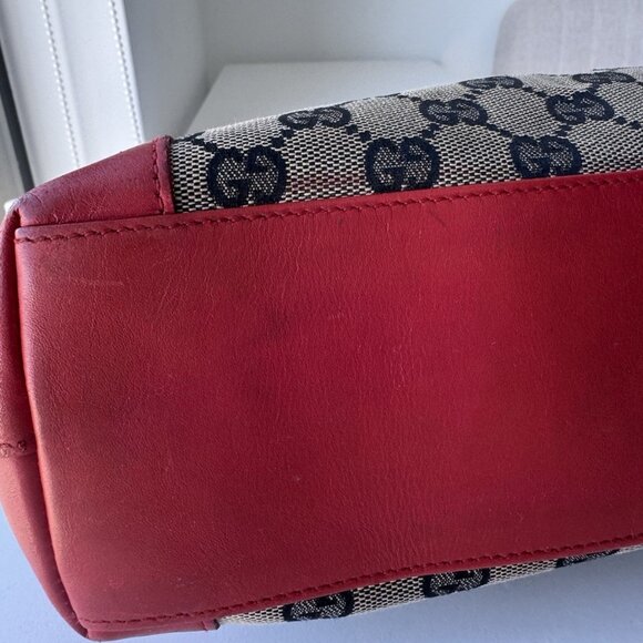 GUCCI Tote Bag GG Pattern Canvas Leather Beige Red Authentic - Picture 4 of 11